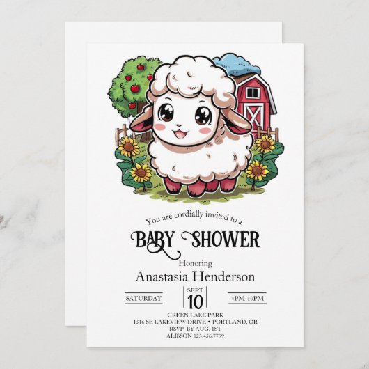 Elegante, einfache Sheep Baby-Dusche Einladung (Vorne/Hinten)