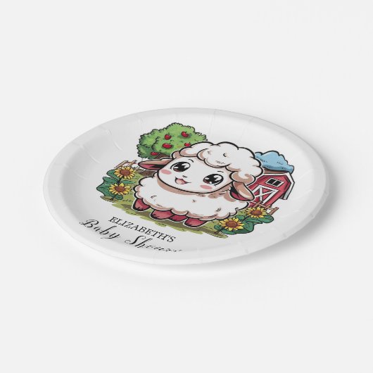 Elegante, einfache Sheep Baby-Dusche Pappteller (Schrägansicht)
