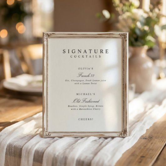 Elegante einfache Signature-Drinks-Hochzeitsbar-Sc Poster