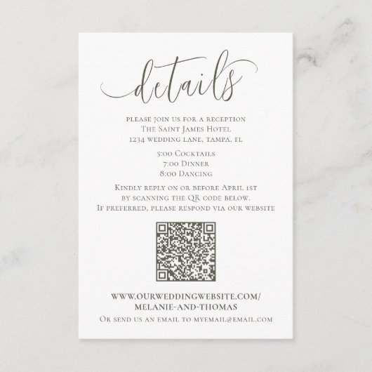 Elegante einfache Skriptdetails braun | QR-Code Begleitkarte (Vorderseite)