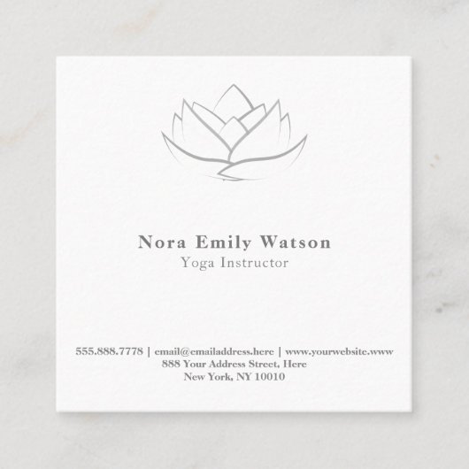 Elegante einfache Square Blume Weiß und Grau Lotus Quadratische Visitenkarte (Vorderseite)