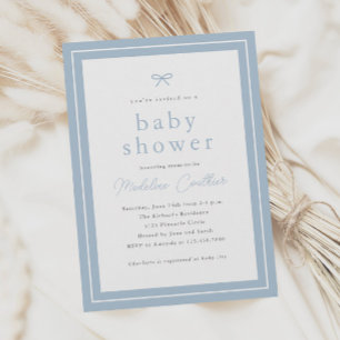 Elegante einfache staubblaue Babyparty für Jungen Einladung