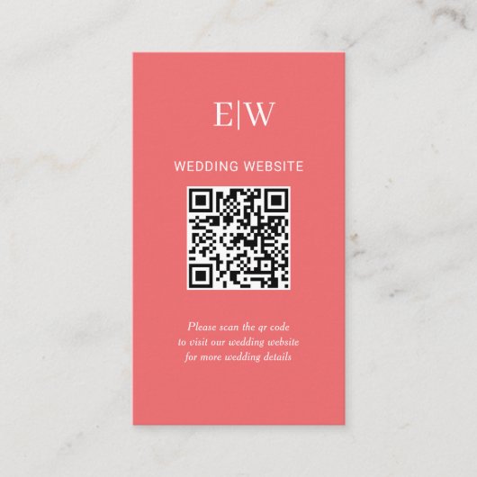 Elegante einfache Sunset Coral mit Monogram Weddin Begleitkarte (Vorderseite)