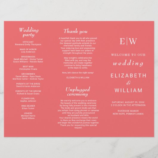 Elegante einfache Sunset Coral mit Monogram Weddin Flyer (Vorne)