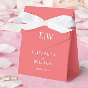 Elegante einfache Sunset Coral mit Monogram Weddin Geschenkschachtel