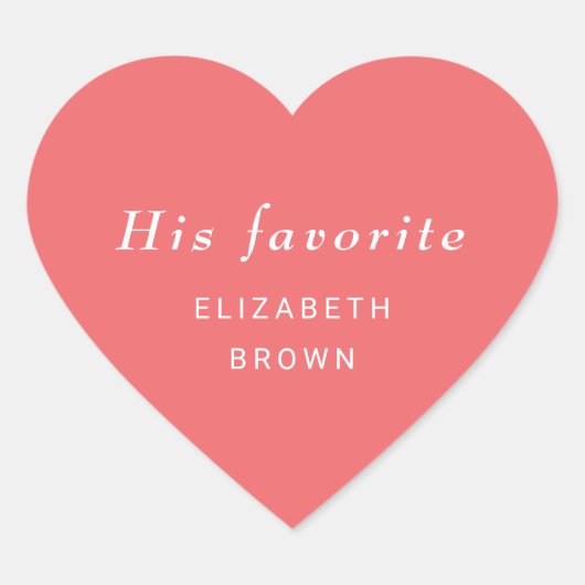 Elegante einfache Sunset Coral mit Monogram Weddin Herz-Aufkleber (Vorderseite)