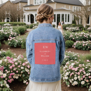 Elegante einfache Sunset Coral mit Monogram Weddin Jeansjacke