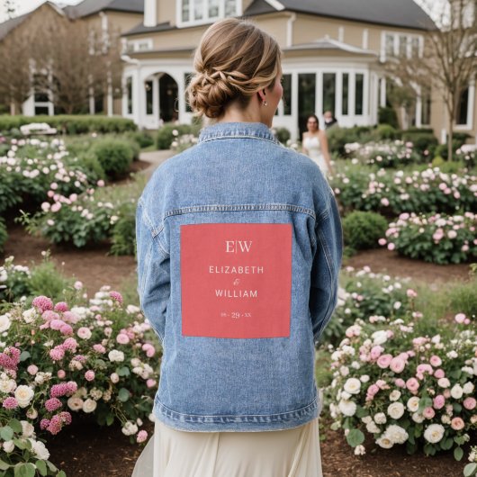 Elegante einfache Sunset Coral mit Monogram Weddin Jeansjacke (Hochzeit Rückseite)