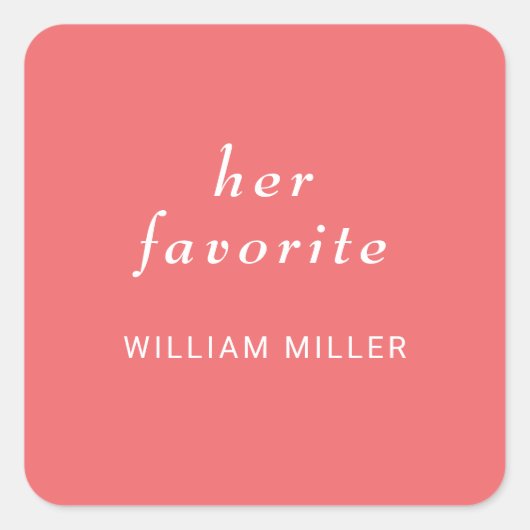 Elegante einfache Sunset Coral mit Monogram Weddin Quadratischer Aufkleber (Vorderseite)