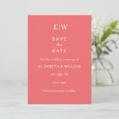 Elegante einfache Sunset Coral mit Monogram Weddin Save The Date (Stehend Vorderseite)