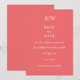 Elegante einfache Sunset Coral mit Monogram Weddin Save The Date