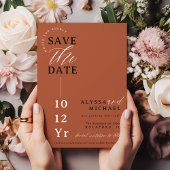 Elegante Einfache Terracotta Rost Foto Hochzeit Save The Date