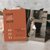 Elegante Einfache Terracotta Rost Foto Hochzeit Save The Date