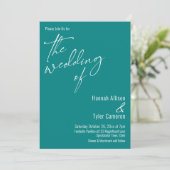 Elegante, einfache Typografie Aquamarin der Hochze Einladung (Stehend Vorderseite)