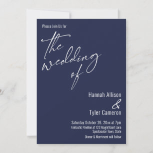 Elegante einfache Typografie Die Hochzeit in Navyb Einladung