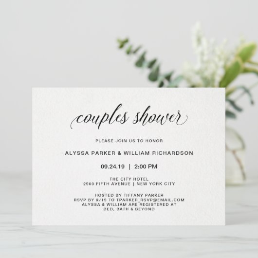 Elegante einfache Typografie| Dusche für Paare Einladung (Stehend Vorderseite)