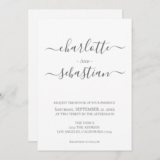 Elegante, einfache Typografie-Hochzeit Einladung (Vorne/Hinten)