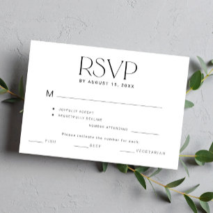 Elegante einfache Typografie-Mahlzeiten Hochzeit RSVP Karte