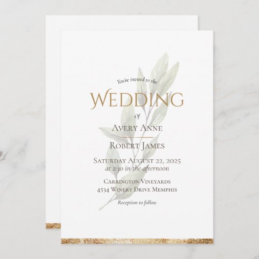 Elegante Einfache Wasserfarbenwelt Goldene Hochzei Einladung (Vorne/Hinten)
