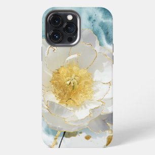 Elegante einfache weiße Blume Luxus Gold Wasserfar iPhone 13 Pro Max Hülle