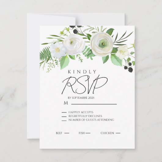 Elegante einfache weiße Blumen-Einladung RSVP Karte (Vorderseite)