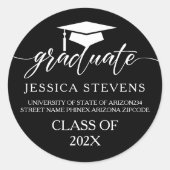 Elegante einfache weiße Skriptkalligrafie auf schw Runder Aufkleber (Vorderseite)