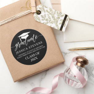 Elegante einfache weiße Skriptkalligrafie auf schw Runder Aufkleber