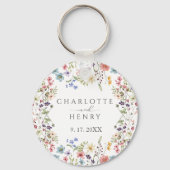 Elegante einfache Wildblumen mit Flora Hochzeit Schlüsselanhänger (Vorderseite)