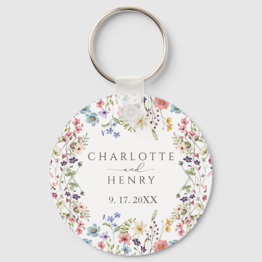 Elegante einfache Wildblumen mit Flora Hochzeit Schlüsselanhänger (Vorderseite)