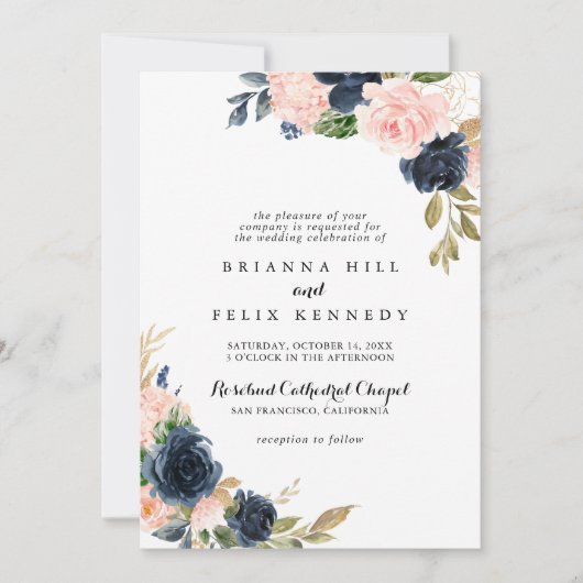 Elegante einfache Winter floral Traditionelle Hoch Einladung (Vorderseite)