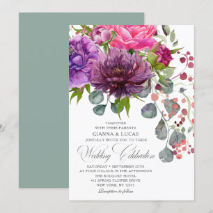 Elegante einfarbige Hochzeit der Wasserfarben Einladung