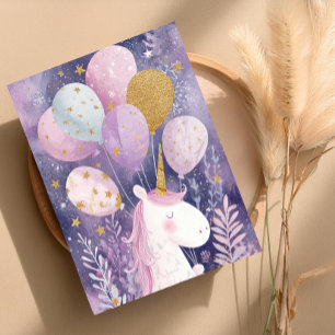 Elegante Einhorn Geburtstagskarte - Pastel & Gold Postkarte