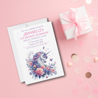 Elegante Einhorn Hübsch Rosa Lila Girls Geburtstag Einladung
