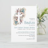 Elegante Einladung Bautizo Weiße Blume Taufe (Stehend Vorderseite)