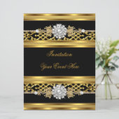 Elegante Einladung Black Lace Gold Jewel (Stehend Vorderseite)