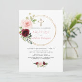 Elegante Einladung De Bautizo Con Flores Spanisch (Stehend Vorderseite)