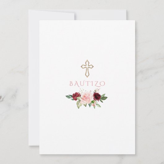 Elegante Einladung De Bautizo Con Flores Spanisch (Rückseite)
