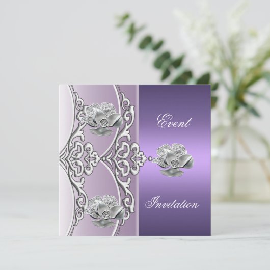Elegante Einladung Lila Mauve Silver Blues (Stehend Vorderseite)