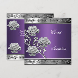 Elegante Einladung Lila Silber Blumen Schmuck