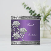 Elegante Einladung Lila Silberblumen-Jewel (Stehend Vorderseite)