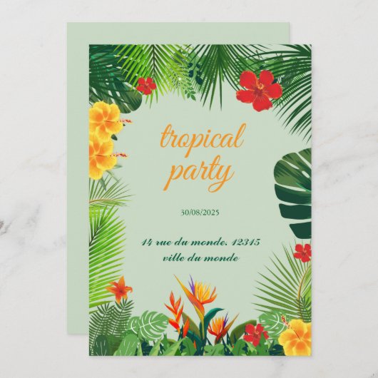 Elegante Einladung mit einem tropischen Thema in h (Vorne/Hinten)