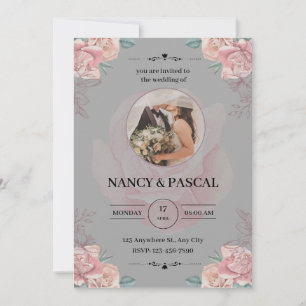 Elegante Einladung mit grauen Aquarellen und Blume