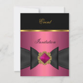 Elegante Einladung Pink Black Gold Bow Jewel (Vorderseite)