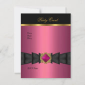 Elegante Einladung Pink Black Gold Bow Jewel (Rückseite)