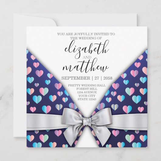 Elegante Einladung Postkartenbug und Herzklänge (Vorderseite)