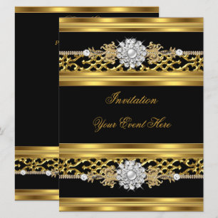 Elegante Einladung schwarze Spitze Goldschmuck