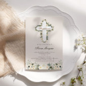 Elegante Einladung von Elfenbeinblumen zur Taufe