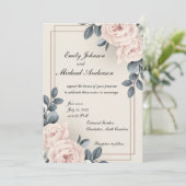 Elegante Einladung zu Hochzeiten mit Blume (Stehend Vorderseite)