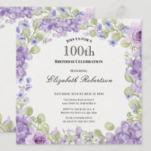 Elegante Einladung zum 100. Geburtstag mit lila Bl