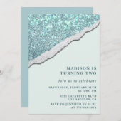 Elegante Einladung zum 2. Geburtstag Glam Glitzer (Vorne/Hinten)